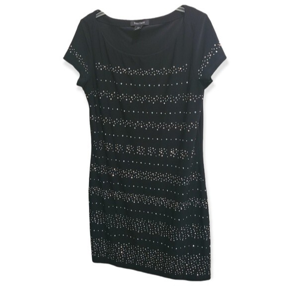 White House Black Market Black Dress with Gold Accents - Picture 2 of 7